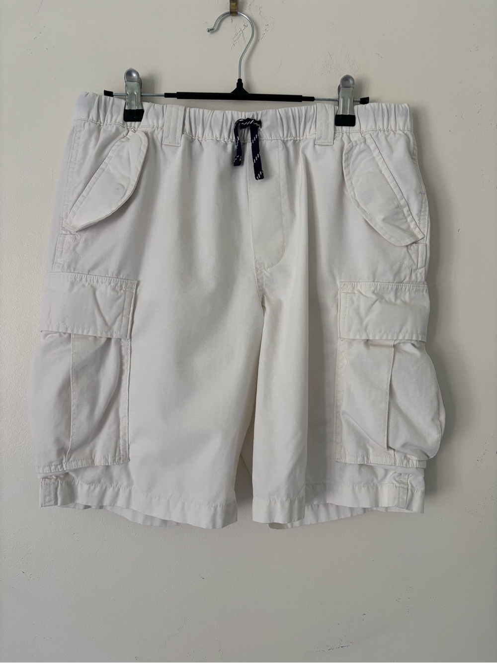 Polo by Ralph Lauren Classic Minimalist White Cargo Shorts w/NavyDrawstring Sz18